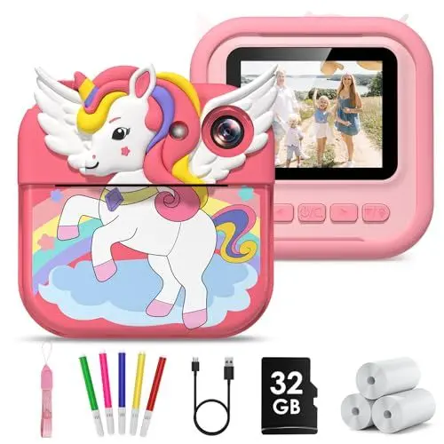 Produktbild: Gofunly Sofortbildkamera Kinder, 1080P 2,4 Zoll Bildschirm Kinderkamera Sofortbildkamera mit 32GB Karte, 3 Rollen Druckpapier, Kamera Kinder Sofortdruck Geschenk für Kinder 3-12 Jahren