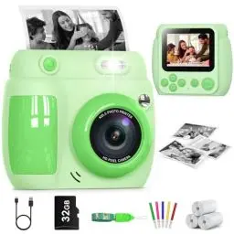 Produktbild: Gofunly Sofortbildkamera Kinder, 2,4 Zoll Bildschirm Kinderkamera Sofortbildkamera mit 32GB Karte & Druckpapier, 1080P HD Kamera Kinder Sofortdruck, Geschenk für 3-12 Jungen und Mädchen (Grün)