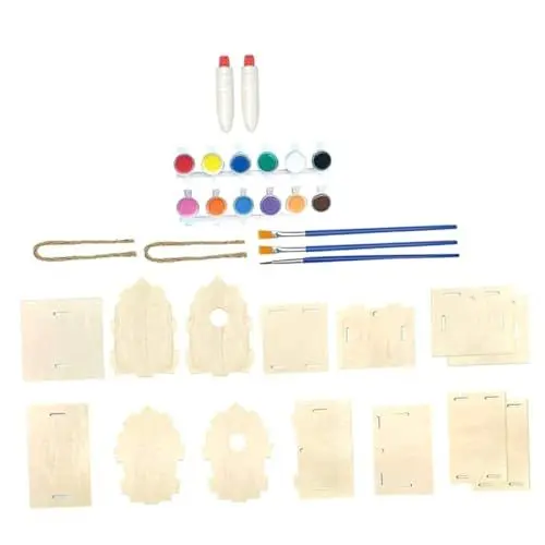 Produktbild: Gogogmee 1 Satz Vogelhäuschen Selber Malen Vogelhaus Vogelspielzeug Holzhaus Selber Bauen Windspiel-ornament Basteln Für Kinder Windspiel Anhänger Die Bürste