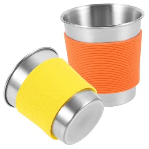 Produktbild: Gogogmee Flacher Boden Edelstahlbecher Silikonhülle Sicherer Metalltrinkbecher für Restaurant Camping