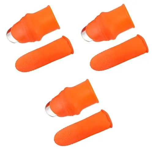 Produktbild: Gogogmee 3 Stk Daumenmesser Anlage Gartenscheren Ringschneider für Finger Gartenmesser Fingerschutz gartenwerkzeuge gardening gloves Erntewerkzeug Fingermesser Pflanzenmesser ernten Orange