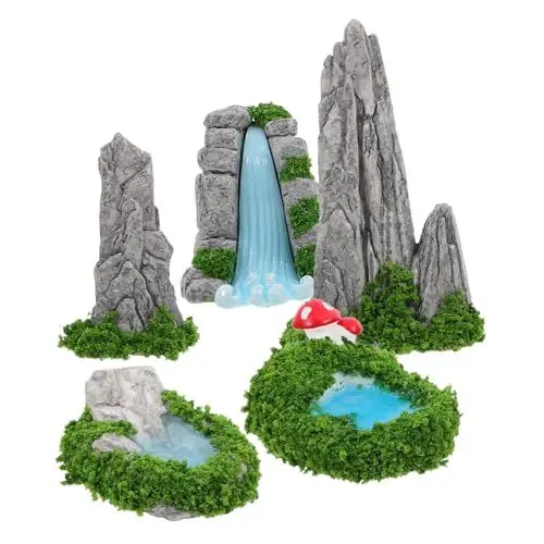 Produktbild: Gogogmee 5St Mikrolandschaftsfelsen Mini-Wasserbecken Märchengarten Miniaturen Zubehör für die Dekoration von Aquarien teich Wasserfall Ornament dekorative Miniatur Gartenverzierung Harz