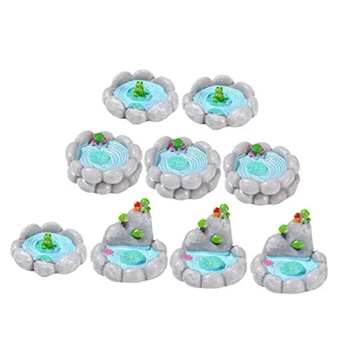 Produktbild: Gogogmee 9St Mini-Gartenpool winziger Feenblumenteich Mini-Gartenzubehör miniaturfiguren miniaturen Figuren Mini-Frösche Mini-Spielzeug Mikrolandschaftsornament Mini-Teich-Ornament Harz