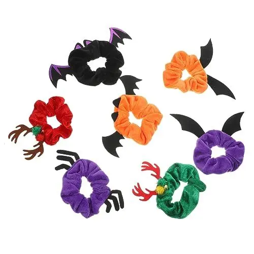 Produktbild: Gogogmee Elastisches Halloween-fledermaus-stirnband Haargummis 7 Stück Verschiedene Stile Haargummi Pferdeschwanzhalter Für Frauen Und Mädchen