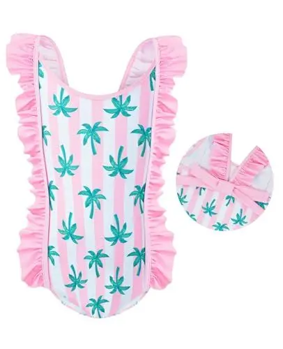 Produktbild: Gogokids Badeanzug Mädchen Hawaiian Strand Bademode Pink Gerüschter Badebekleidung zum Schwimmenlernen (1-6 Jahre)