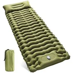 Produktbild: Gogola Isomatte Selbstaufblasend, Isomatte Faltbar mit Fußpresse Pumpe ，Extra Großes Format Isomatte Outdoor mit Kissen für Camping, Wandern, Strand, Outdoor (Grün)