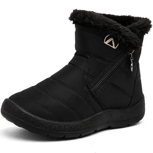 Produktbild: GOGOUP Kinder Schneestiefel Wasserdicht Winterstiefel Warm Gefüttert Winterboots für Mädchen Jungen Outdoor rutschfest Winterschuhe Schneeschuhe Schwarz 34 EU