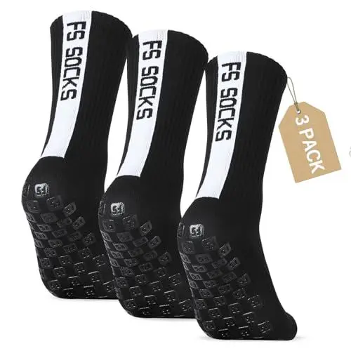 Produktbild: Gohanny Fußballsocken 3 Paar Grip Socken Fussball 35-39 für Männer Teenager Kinder Rutschfeste Fussballsocken Herren Anti Rutsch Fussball Socken für Basketball Wandern Laufe, Schwarz