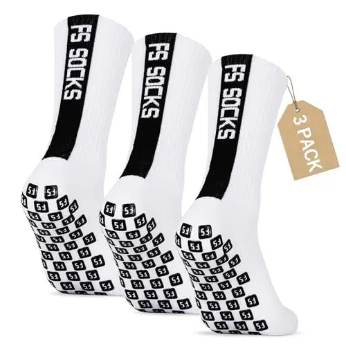 Produktbild: Gohanny Fußballsocken 3 Paar Grip Socken Fussball 35-39 für Männer Teenager Kinder Rutschfeste Fussballsocken Herren Anti Rutsch Fussball Socken für Basketball Wandern Laufe, Weiß
