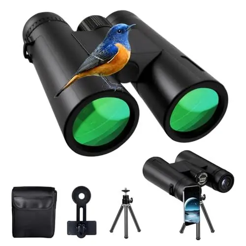 Produktbild: GOHHME 12 X 42 Fernglas BAK4 Prisma Mit Stativ Handy-Clip Wasserdicht 42MM Objektiv Einstellbare Augenmuscheln Kompakt Fernglas Erwachsene für Vogelbeobachtung Wandern Jagen Spiel Ansehen