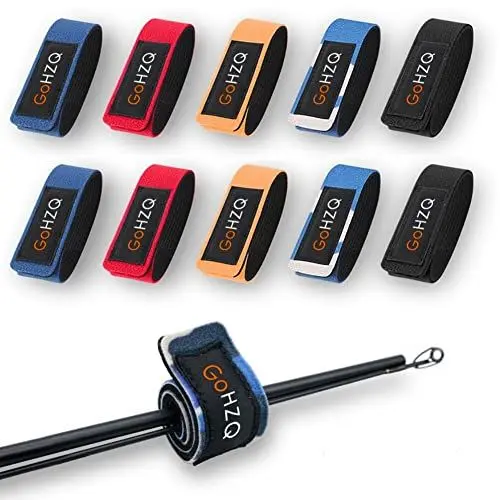 Produktbild: GoHZQ Angelrute Gürtel Elastische Gurte Halter Outdoor Supplies Einstellbar Dehnbare Angelrute Halterung Magic Band Angelgerät Krawatte Tasche Zubehör 5 Farben, 10 Packungen