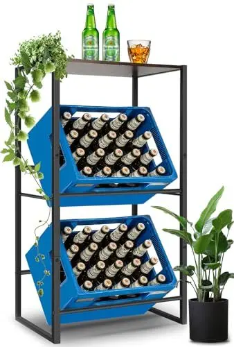 Produktbild: GOI 2 Kästen Getränkekistenregal mit Ablage Getränkeregal aus Metall Kistenregal Getränkekistenhalter zur Platzersparnis Bierkisten Regal für Garage Schlafzimmer Küche Weinkeller