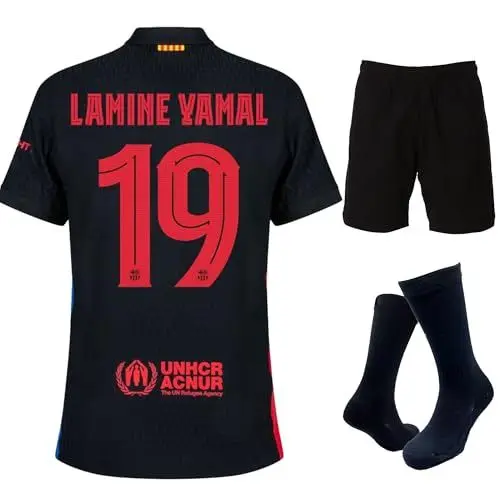 Produktbild: Gokaynex Barcelona Lamine Yamal, #19 Sets Schwarz Trikot Kinder Socks und Shorts Sporttrikot, Trikot für Kinder,Fußballtrikot Trainingstrikots, Kinder Trikot Mit Kurz Fußballfans (164)