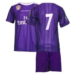 Produktbild: Gokaynex Rondo Trikot Kinder #7 – Real Madrid Cardiff Final Fußballtrikot Set mit Trikot und Shorts, Kinder Fußballtrikot für Jungen, Sporttrikot für Training, Fußballshirt in Lila (4-14 Jahre)