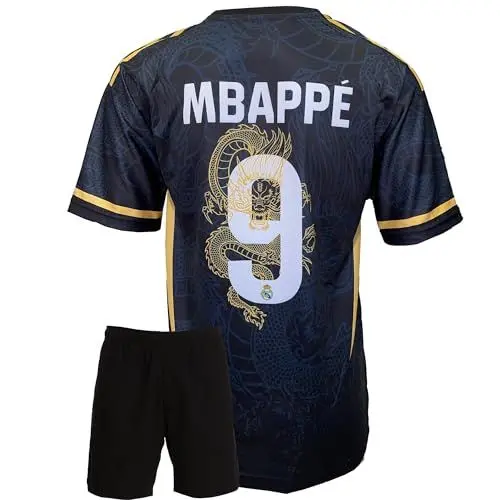Produktbild: Gokaynex Mbappe R.Madrid #9 Drache Retro Limitierte Auflage, Trikot für Kinder und Shorts Sporttrikot, Fußballtrikot Trainingstrikots, Kinder Trikot Mit Kurz Fußballfans (164)