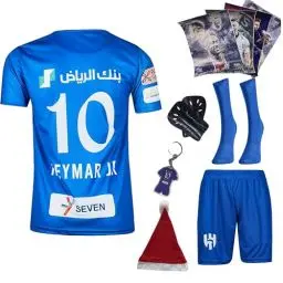 Produktbild: Gokaynex Neymar Jr. Al Hilal #10 Kinder Fußballtrikot Set, 2023/2024 Neue Saison, Kurzarm Trikot und Shorts für Sets, Sporttrikot, Fußball-Trainingstrikots (140,Weiß Blau)