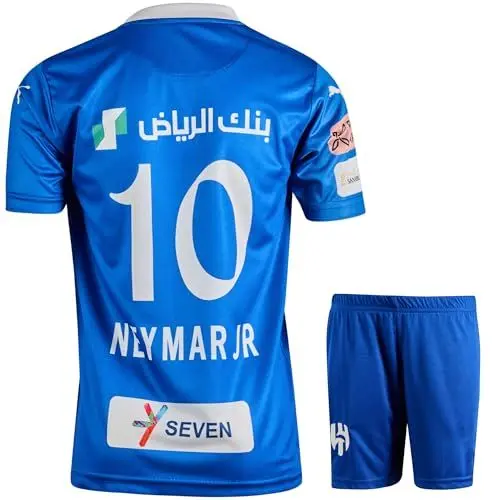 Produktbild: Gokaynex Neymar Jr. Al Hilal #10 Kinder Fußballtrikot Set, 2023/2024 Neue Saison, Kurzarm Trikot und Shorts für Unisex, Sporttrikot, Fußball-Trainingstrikots (164,Weiß Blau)