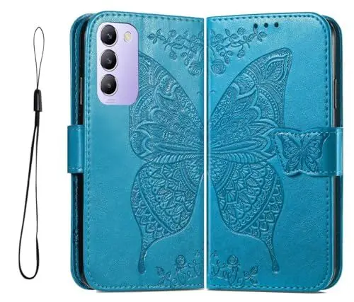 Produktbild: GOKEN Hülle für Vivo V40 SE, Schutzhülle Case Cover TPU/PU Leder Flip Brieftasche Handytasche mit Kartenfächer & Standfunktion & Muster, Klapp Handyhülle,Blau