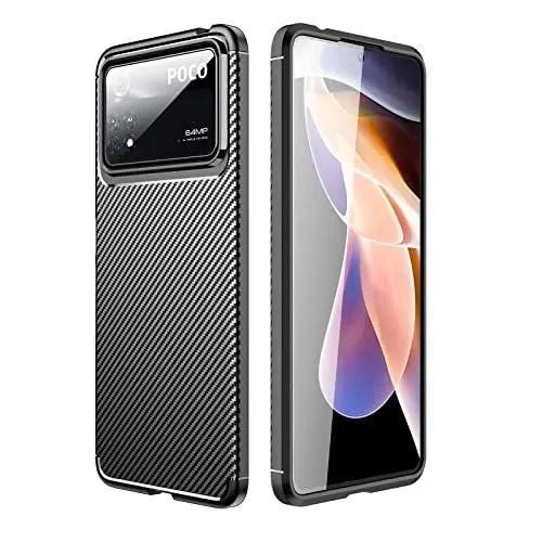 Produktbild: GOKEN Hülle für Xiaomi Poco X4 Pro 5G, Schutzhülle TPU Silikon Handyhülle mit Stylisch Karbon Design, Stoßfest Bumper Case Soft Flex Cover, Schwarz