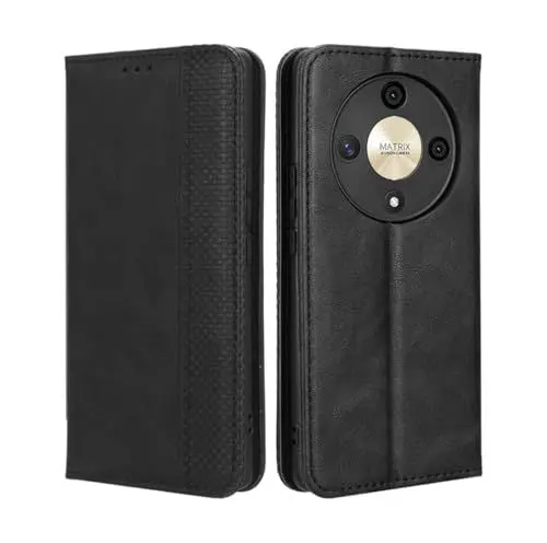 Produktbild: GOKEN Leder Folio Hülle für Honor Magic 6 Lite 5G / Honor X9b, Lederhülle Brieftasche Mit Kartensteckplätzen, Premium Flip PU/TPU Handyhülle Schutzhülle Case Cover mit Ständer Funktion (Schwarz)