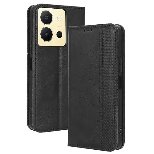 Produktbild: GOKEN Leder Folio Hülle für Vivo Y36 4G, Lederhülle Brieftasche Mit Kartensteckplätzen, Premium Flip PU/TPU Handyhülle Schutzhülle Case Cover mit Ständer Funktion (Schwarz)