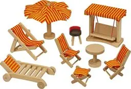 Produktbild: Goki 51913 - Gartenmöbel, 9-teilig, Puppenhausmöbel