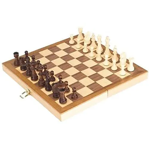 Produktbild: goki 56921 Schachspiel, 29,9 x 29,9 x 4,8 cm, Holzklappkassette, 33-teilig, Schachbrett mit Holzfiguren, Gesellschaftsspiel Strategie ab 7 Jahren, für Kinder & Erwachsene