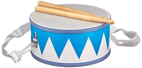 Produktbild: goki 61898 Trommel aus Holz Ø 20,3 cm, Höhe 10 cm mit verstellbarem Schultergurt – kindgerechtes Musikinstrument