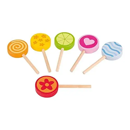 Produktbild: goki 51554 Lollies - Set aus 6 bunten Lollies aus Holz, Zubehör für Spielküche und Kaufmannsladen