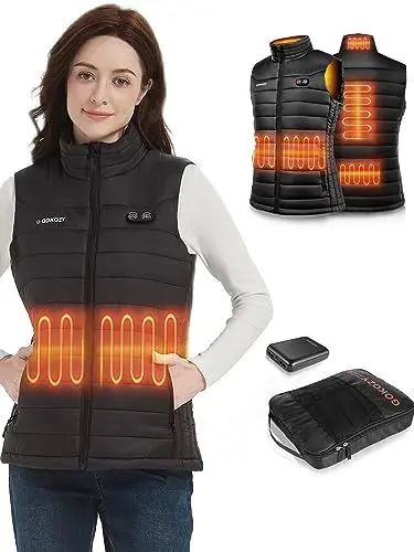 Produktbild: Gokozy Beheizbare Weste Damen mit powerbank 10000mah für 5 Heizzonen heizweste damen schnelles Aufheizen Intelligente Elektrische Leichte Beheizte Weste Bergsteigen und Arbeiten im Freien