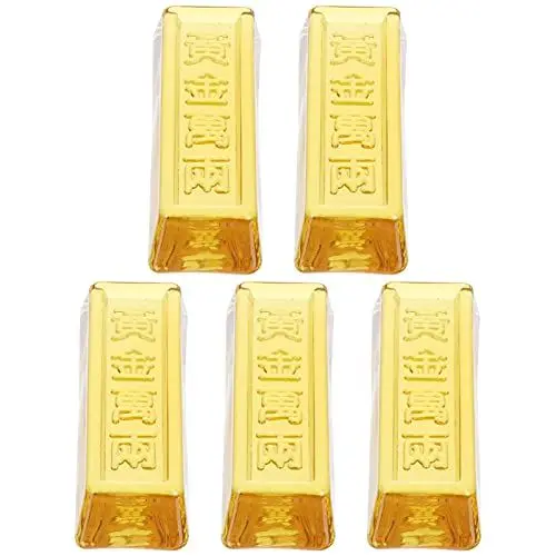 Produktbild: Goldbarren Chinesische Feng Shui Reichtum: 5 Stücke Gold Plastik Goldmünzen Glücksbringer Spielmünzen Gold Ziegel Foto Requisiten Neujahr Deko Objekt Büro Wohnzimmer Weihnachten Tischdeko