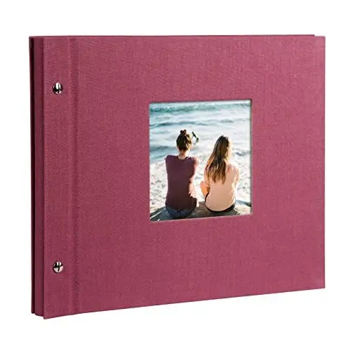 Produktbild: goldbuch 26808 Schraubalbum mit Fensterausschnitt, Bella Vista, 30 x 25 cm, Fotoalbum mit 40 weiße Seiten mit Pergamin-Trennblättern, Album erweiterbar, Fotobuch aus Leinen, Fuchsia