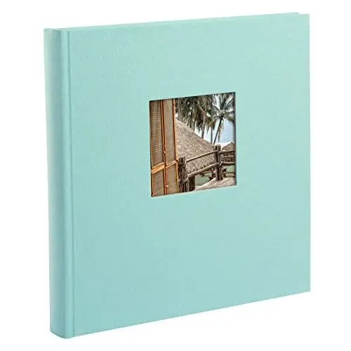 Produktbild: goldbuch 27507 Fotoalbum mit Fensterausschnitt, Bella Vista Trend, Erinnerungsalbum 30 x 31 cm, Foto Album 60 weiße Seiten mit Pergamin-Trennblättern, Fotobuch aus Leinen, Aqua