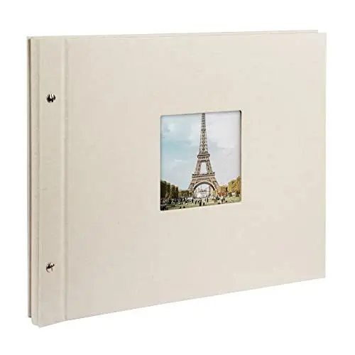 Produktbild: goldbuch 28523 Schraubalbum mit Bildausschnitt, Bella Vista, 39x31 cm, Fotoalbum mit 40 schwarze Seiten mit Pergamin-Trennblättern, Album erweiterbar, Fotobuch aus Leinen, Sandgrau