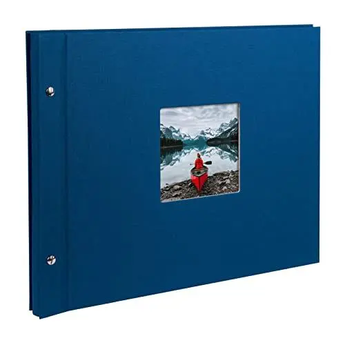 Produktbild: goldbuch 28895 Schraubalbum mit Fensterausschnitt, Bella Vista, 39 x 31 cm, Fotoalbum mit 40 weiße Seiten mit Pergamin-Trennblättern, Album erweiterbar, Fotobuch aus Leinen, Blau