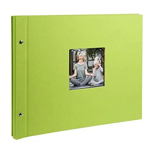 Produktbild: goldbuch 28896 Schraubalbum mit Fensterausschnitt, Bella Vista, 39 x 31 cm, Fotoalbum mit 40 weiße Seiten mit Pergamin-Trennblättern, Album erweiterbar, Fotobuch aus Leinen, Grün