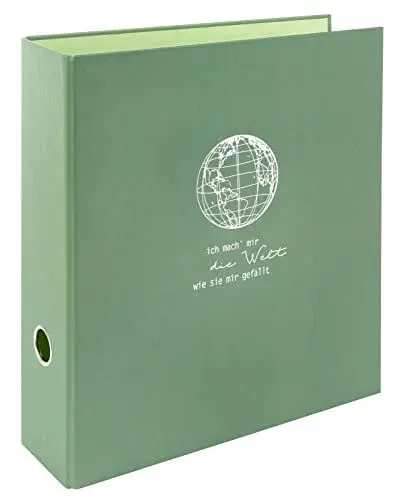 Produktbild: goldbuch 33 130 Ordner frech & frei Moosgrün, Motiv Globus, Aktenordner, Maße 28,5 x 32 x 8 cm, Einband aus Kunstdruck mit Weißprägung, Hefter mit Hebelmechanik, Heftordner Grün