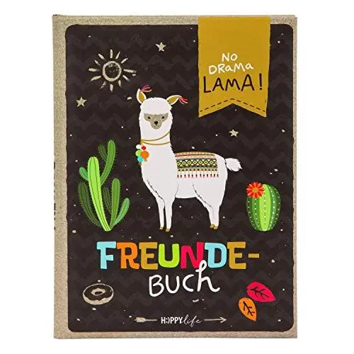 Produktbild: goldbuch 43581 Freundebuch HAPPYlife Lama DIN A5, zum Ausfüllen, Erinnerungsbuch an Freunde, Notizbuch mit 84 illustrierte Seiten, Einband mit Kunstdruck, ca. 15 x 21 x 1,5 cm