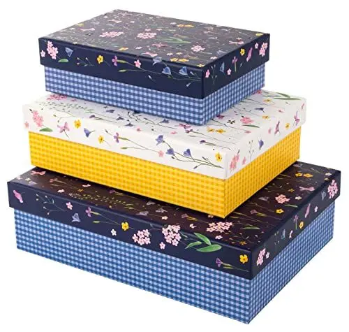 Produktbild: goldbuch 85 154 Kartonagen-Set Meadow Miracles, 3 Boxen, Maße GroßeBox 18,5 x 26 x 7,5c m, MittlereBox 15,5 x 22 x 6,5cm, KleineBox 12,5 x 18x 5,5 cm, Geschenkkartonagen Set Motiv Blumen