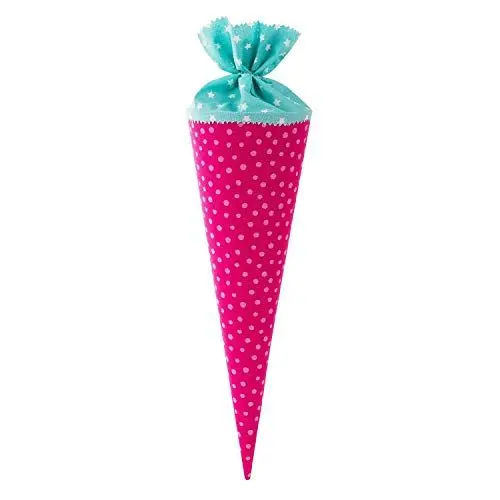 Produktbild: goldbuch 93554 Stoff-Schultüte mit Punkt- und Sternmuster, Zuckertüte 35 cm, Schultüte zur Einschulung und Schulanfang, Geschenkverpackung für viele Anlässe, Geschwistertüte, Pink / Türkis
