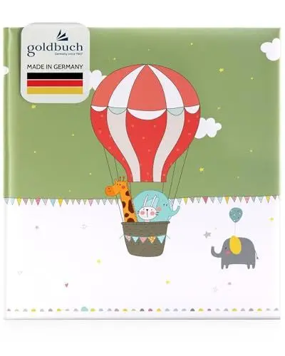Produktbild: goldbuch 15 177 Babyalbum Ballonfahrt im kindgerechten Design, Kunstdruck Fotoalbum mit 58 weißen Blankoseiten, Pergamin & 4 illustrierte Seiten, Baby Album zum Einkleben, Papier, ca. 30 x 31 x 4 cm