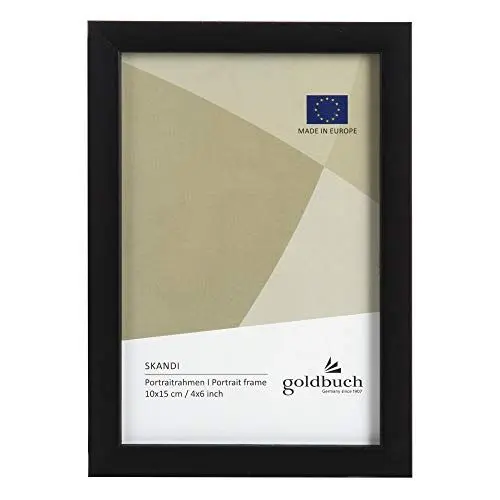 Produktbild: goldbuch Bilderrahmen Skandi 10x15 cm, Einzelrahmen aus Echt Holz, Portraitrahmen zum Stellen, Holzrahmen mit Wandhalterung, Foto Rahmen, Frame schwarz, 90 0892