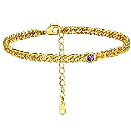 Produktbild: GoldChic Gold Fußkettchen für Damen Frauen Verstellbare Fußkette 4mm breit Zirkonia Panzerkette Anklet Armband 22cm+5cm Strand Fußkettchen