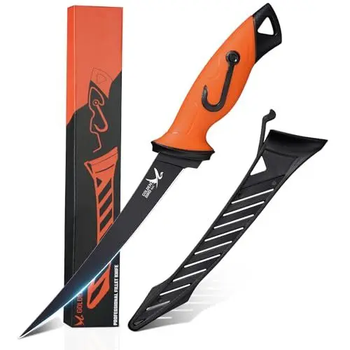 Produktbild: Golden Bird Filetiermesser Fisch 19cm Fischmesser 5Cr15mov Filitiermesser scharf Fisch Full Tang Ausbeinmesser profi mit Scheide zum Filetieren und Entbeinen mit rutschfesten Griffen
