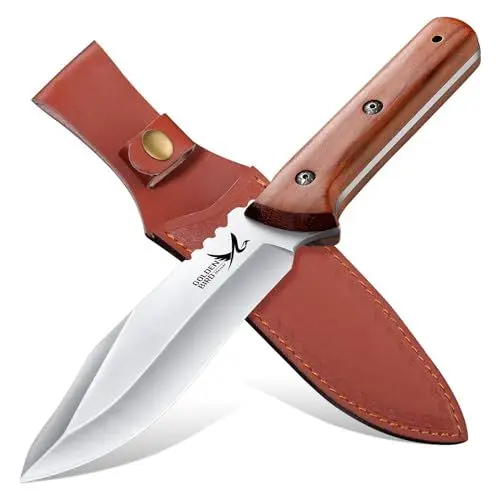 Produktbild: Golden Bird Messer Outdoor Survival Full Tang 16cm Jagdmesser Feststehende Klinge mit Scheide Scharf Bushcraft Messer Outdoor Messer für Camping, Abenteuer – Biest-Serie Braunbär