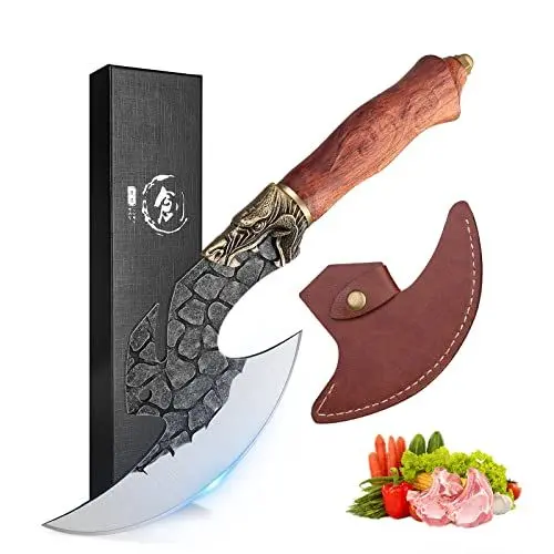 Produktbild: Golden Bird Original Ausbeinmesser Wikinger Messer Axt Scharfes Filetiermesser Handgeschmiedetes Kochmesser Fleischmesser Grillmesser mit PU-Scheide für Camping BBQ Outdoor usw.