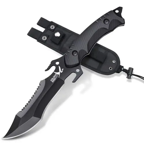 Produktbild: Golden Bird Outdoor Messer, Full Tang Survival Messer Feststehende Klinge D2 Stahl Jagdmesser mit Scheide Überlebensmesser mit G10 Griff Bushcraft Messer