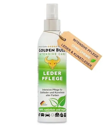 Produktbild: Golden Bull® Lederpflege Spray intensiv 250ml (VEGAN - OHNE Chemie) Natürliches Leder Kunstleder Pflegemittel für werterhaltende Pflege von Ledersitz, Ledercouch, Autositz, Sofa, Lederjacke & Schuh