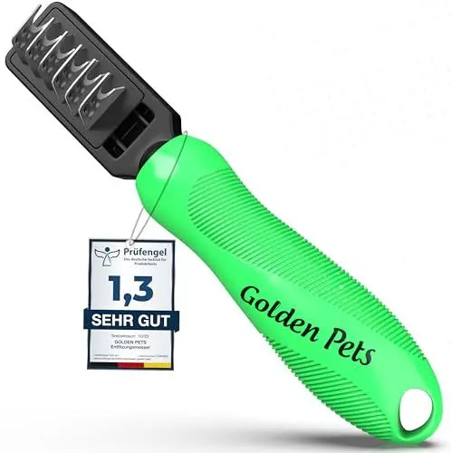 Produktbild: Profi Entfilzungsmesser für Hunde und Katzen - Entfernt Knoten und Verfilzungen, kurz bis langhaar Fell geeignet Kleine - große Tiere Abgerundete Klinge + Gratis Pflegehandbuch