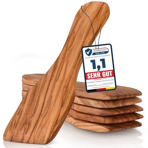 Produktbild: GOLDENBERG® Olivenholz Raclette Schaber - 6er Set Raclette Spachtel aus feinstem italienischen Olivenholz - Raclette-Zubehör 100% Klimaneutral - idealer Schaber für Raclette -6 Raclette Schieber